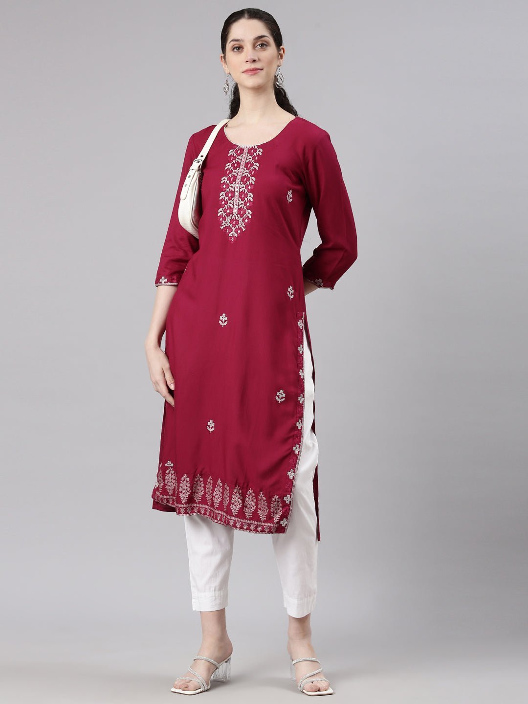 Websprint Red Straight Casual Floral Kurta - Image 6