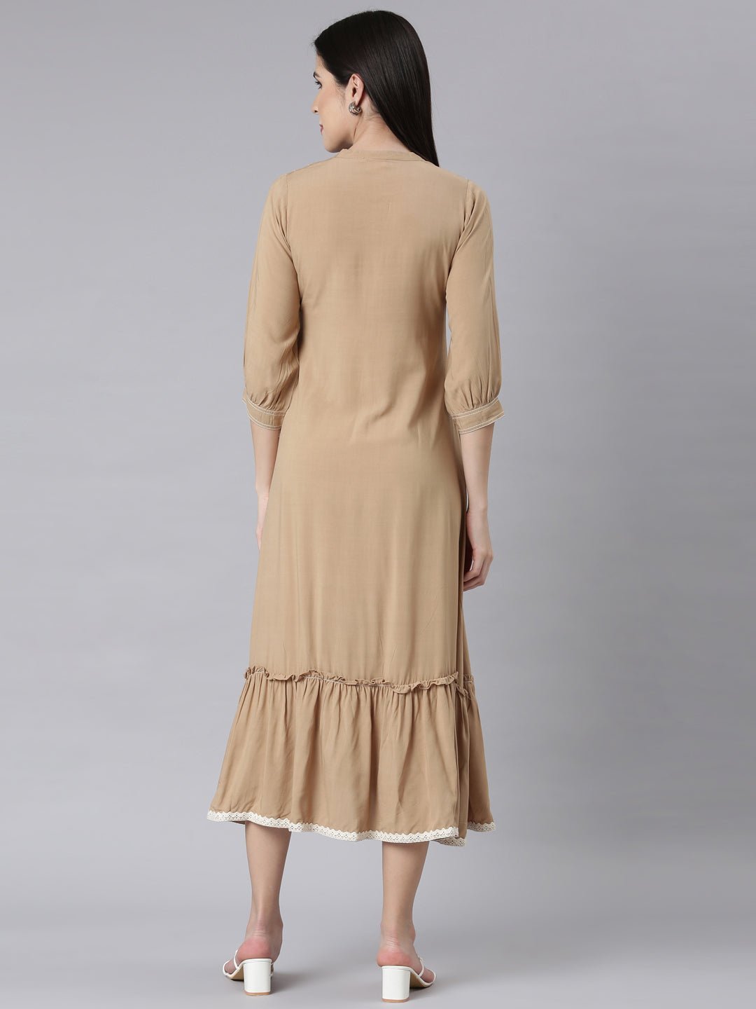 Websprint Beige Curved-Cut Casual Solid Maxi Dresses - Image 3