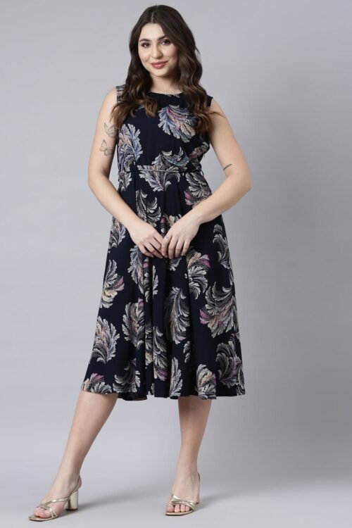 Websprint Navy Blue Casual Floral Maxi Dresses – Straight Cut, Effortless Everyday Chic