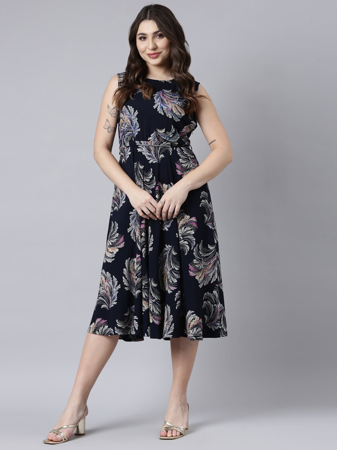 Websprint Navy Blue Casual Floral Maxi Dresses – Straight Cut, Effortless Everyday Chic