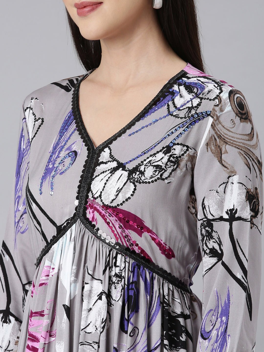 Websprint Grey Asymmetric Casual Floral Maxi Dresses - Effortless Everyday Elegance - Image 5