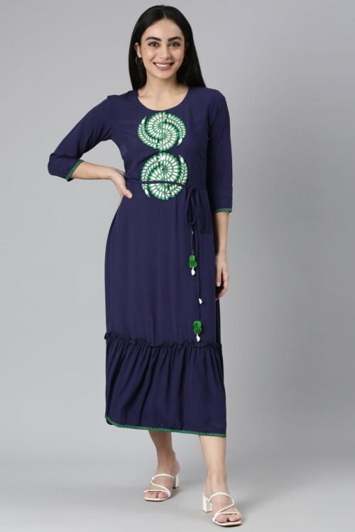 Websprint Blue Flared Casual Solid Maxi Dress – Effortless Everyday Chic
