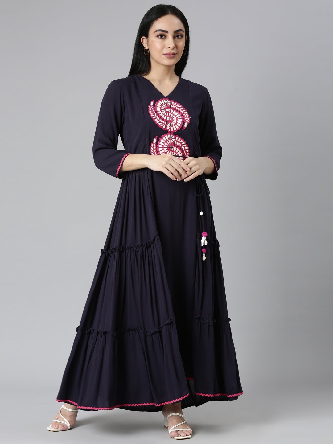 Websprint Navy Blue Flared Casual Solid Maxi Dress – Effortless Everyday Style