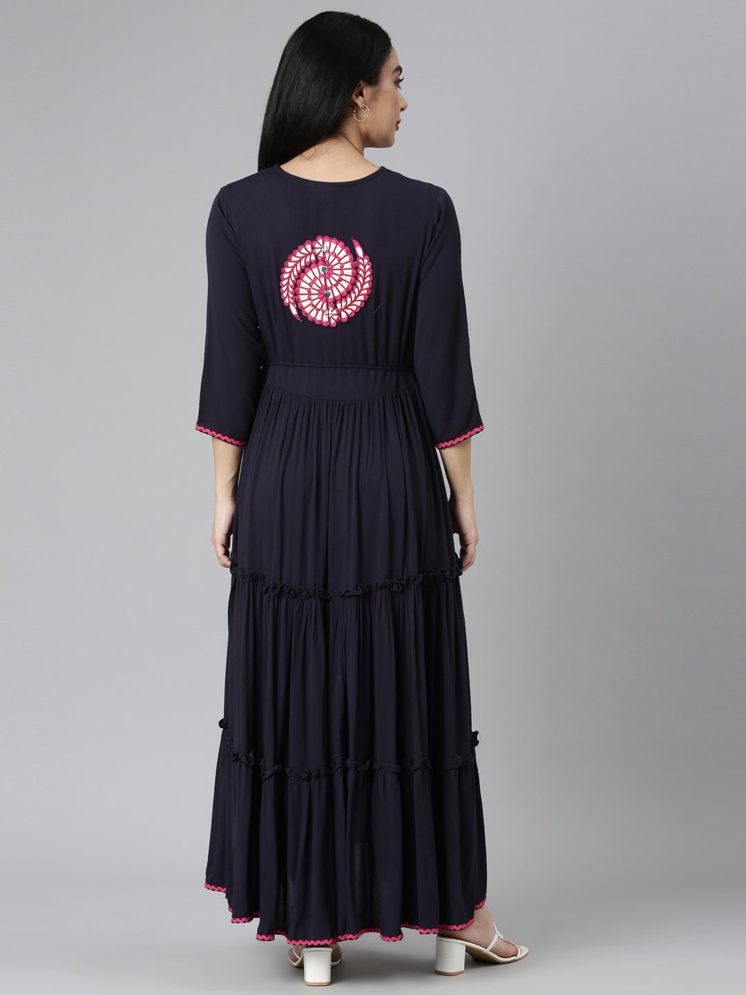 Websprint Navy Blue Flared Casual Solid Maxi Dress – Effortless Everyday Style - Image 3