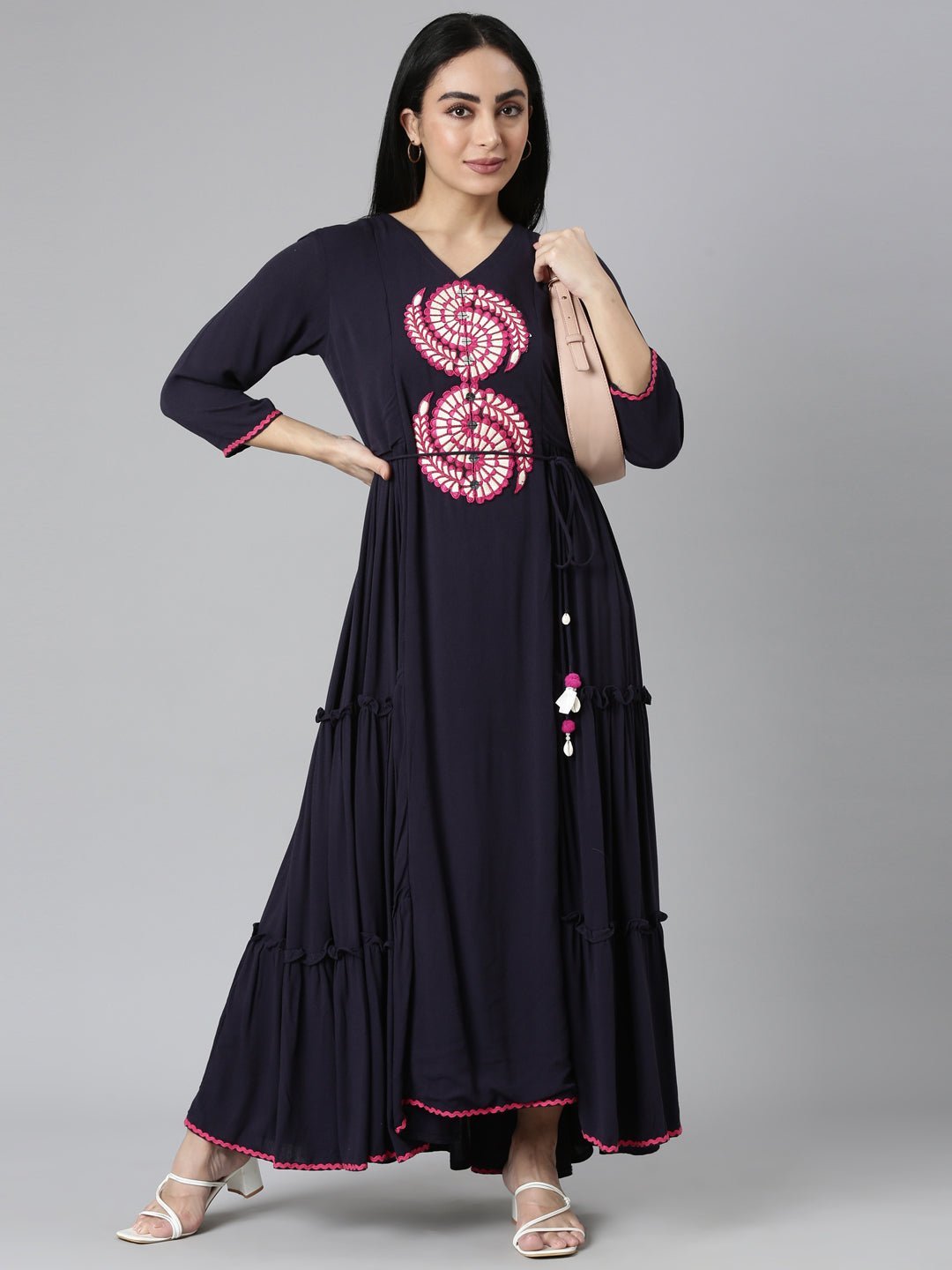 Websprint Navy Blue Flared Casual Solid Maxi Dress – Effortless Everyday Style - Image 5
