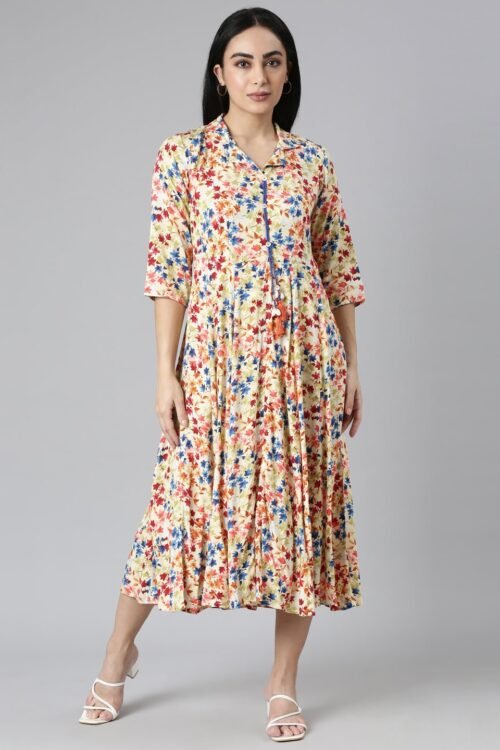 Transacthubs Yellow Flared Casual Floral Fit and Flare Dresses – Effortless Everyday Chic