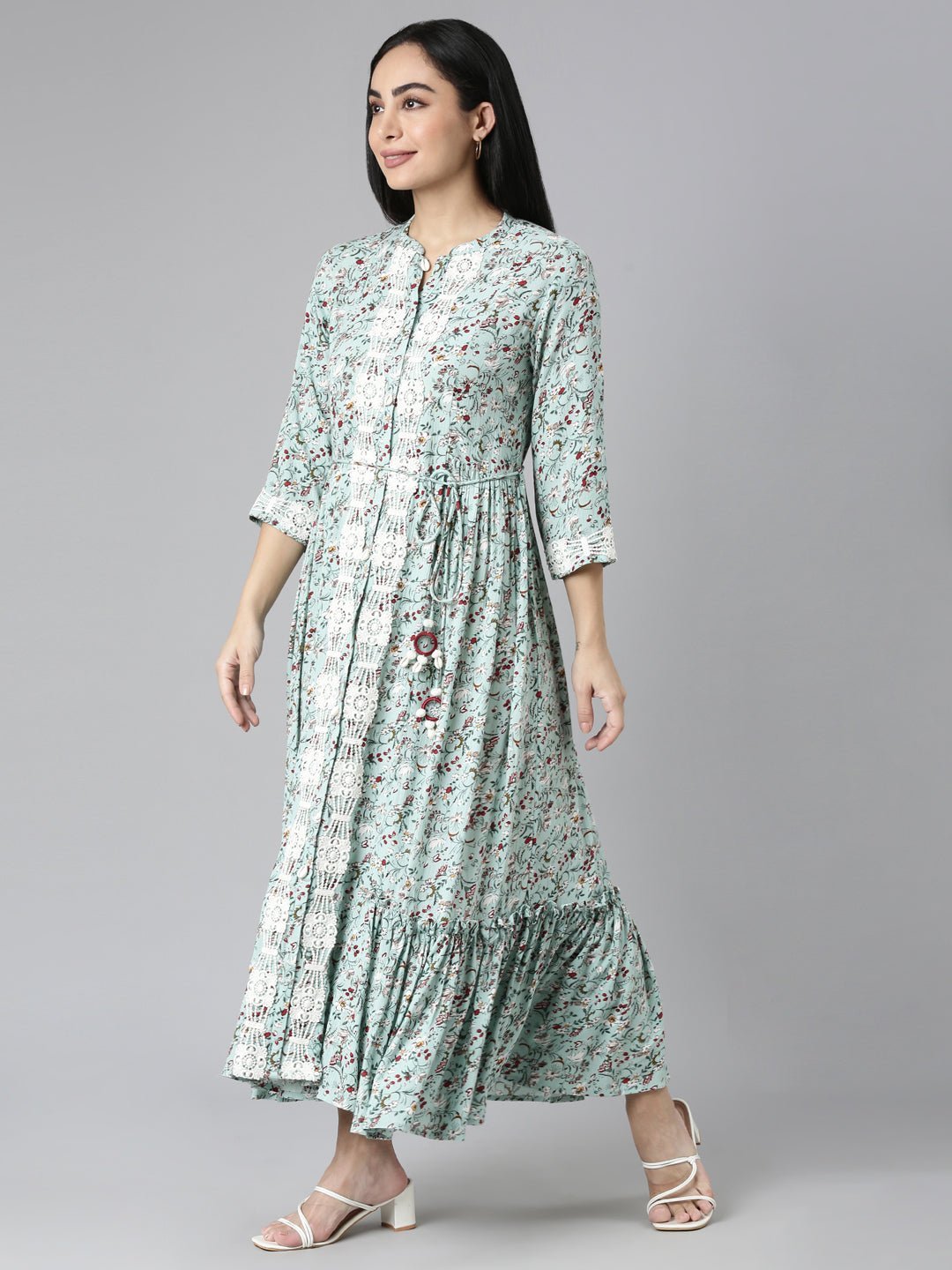 Websprint Green Flared Floral Maxi Dresses - Casual Everyday Style - Image 2