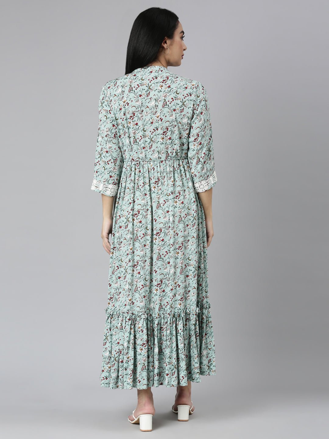 Websprint Green Flared Floral Maxi Dresses - Casual Everyday Style - Image 3