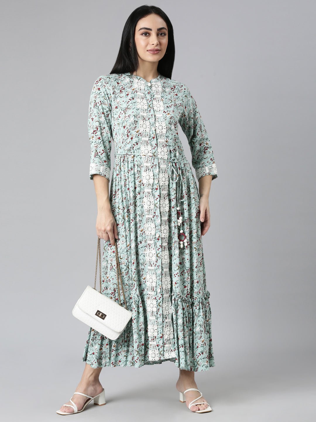 Websprint Green Flared Floral Maxi Dresses - Casual Everyday Style - Image 5