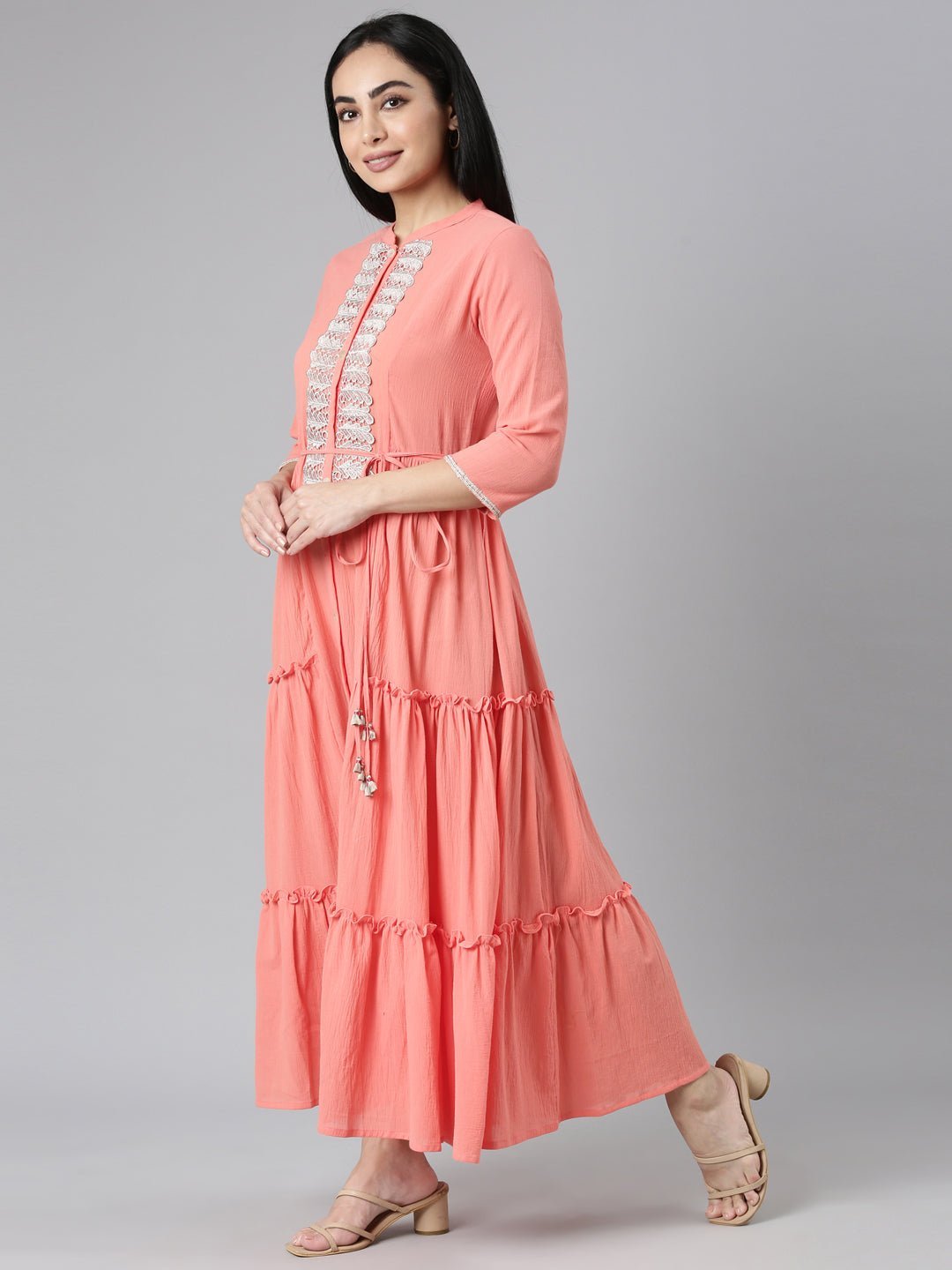 Websprint Orange Flared Casual Solid Maxi Dresses - Effortless Everyday Style - Image 2
