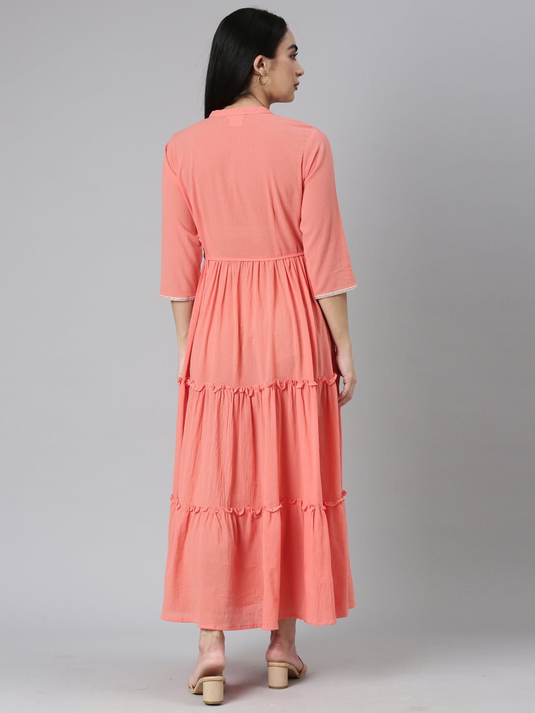 Websprint Orange Flared Casual Solid Maxi Dresses - Effortless Everyday Style - Image 3