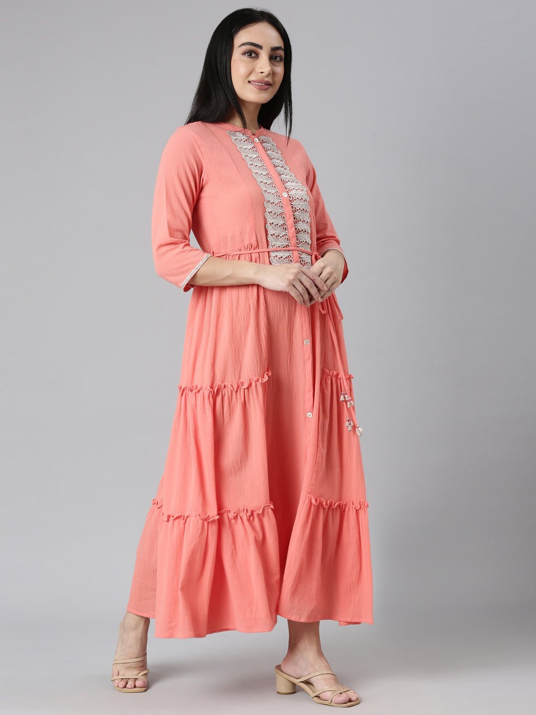 Websprint Orange Flared Casual Solid Maxi Dresses - Effortless Everyday Style - Image 5