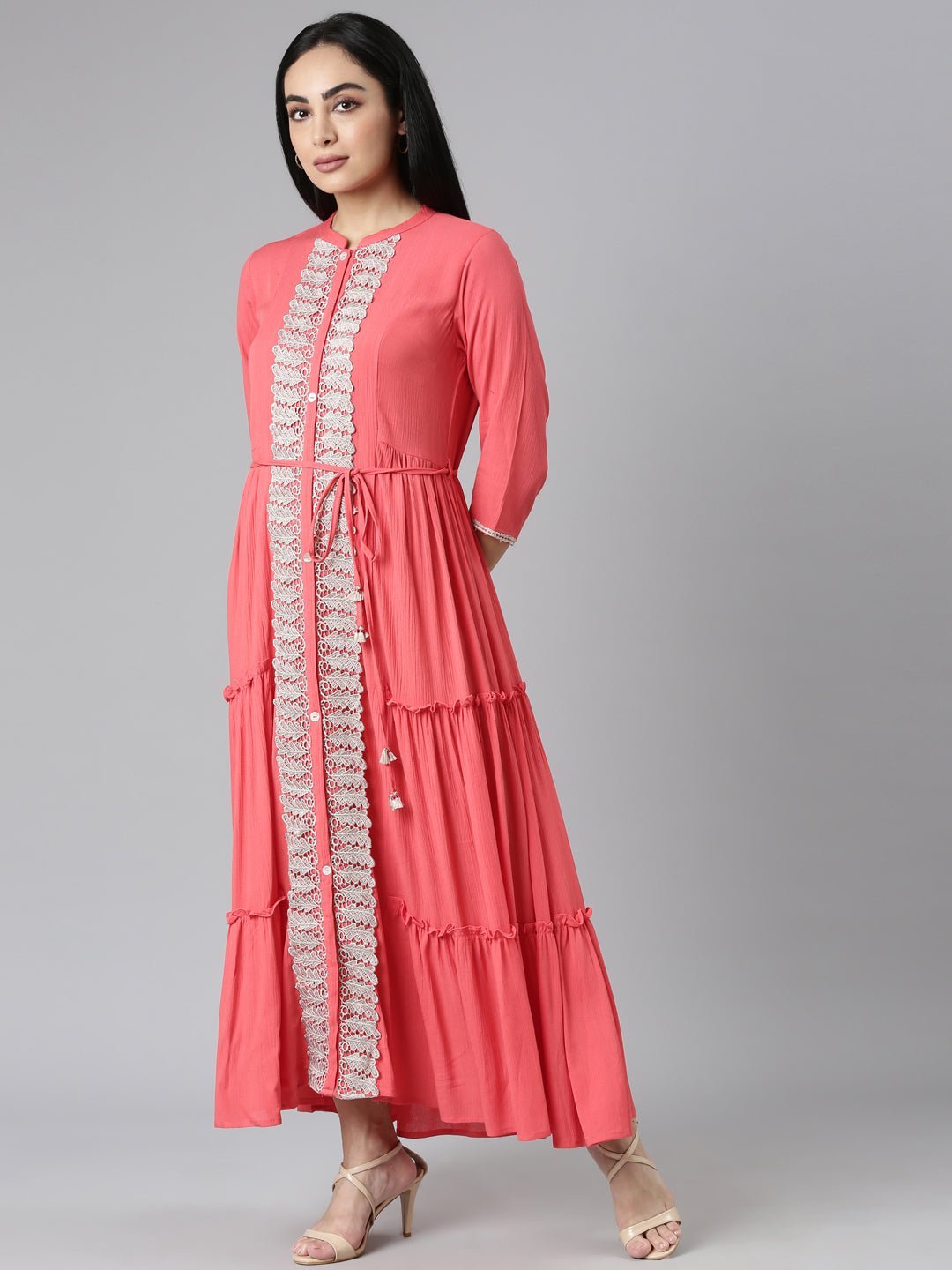 Websprint Orange Flared Casual Solid Maxi Dresses - Bright, Flowy Style for Everyday Wear - Image 2