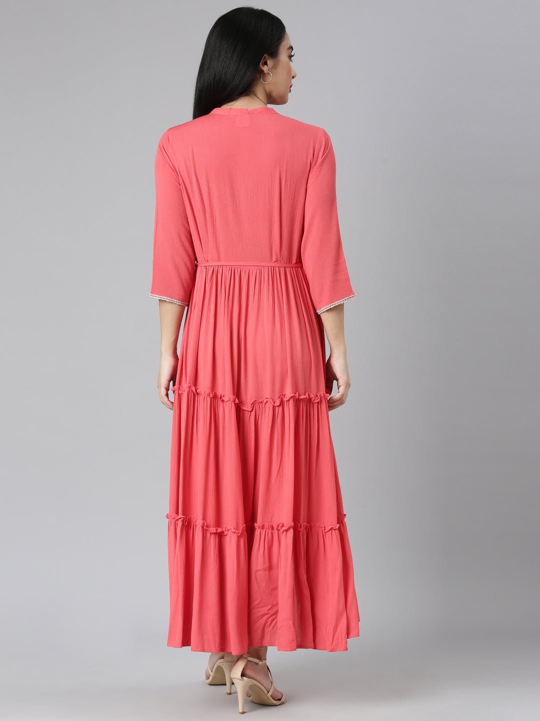 Websprint Orange Flared Casual Solid Maxi Dresses - Bright, Flowy Style for Everyday Wear - Image 3
