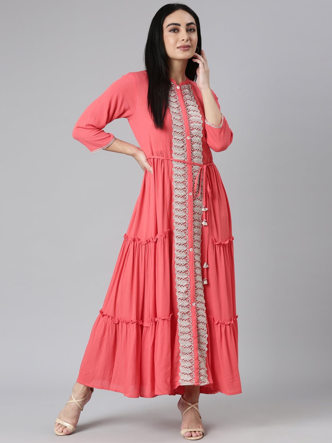 Websprint Orange Flared Casual Solid Maxi Dresses - Bright, Flowy Style for Everyday Wear - Image 5