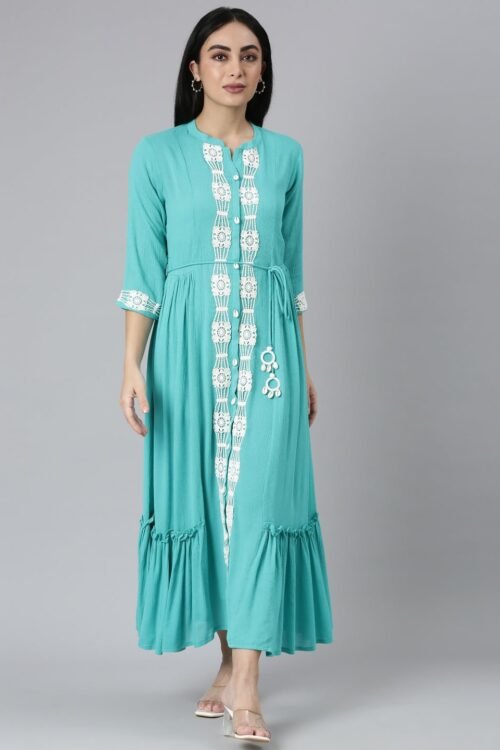 Websprint Blue Flared Casual Solid Maxi Dresses – Effortless Everyday Chic