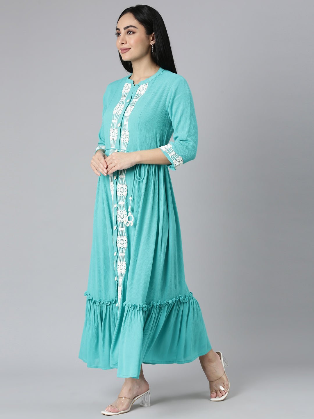 Websprint Blue Flared Casual Solid Maxi Dresses - Effortless Everyday Chic - Image 2