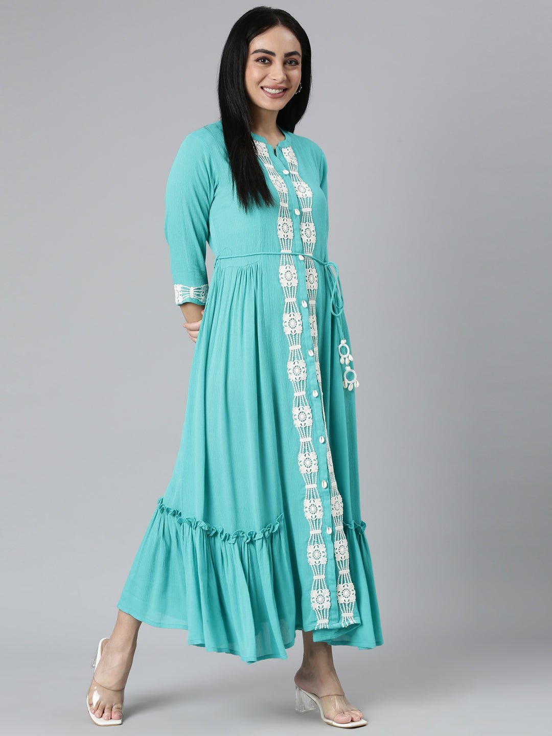 Websprint Blue Flared Casual Solid Maxi Dresses - Effortless Everyday Chic - Image 5