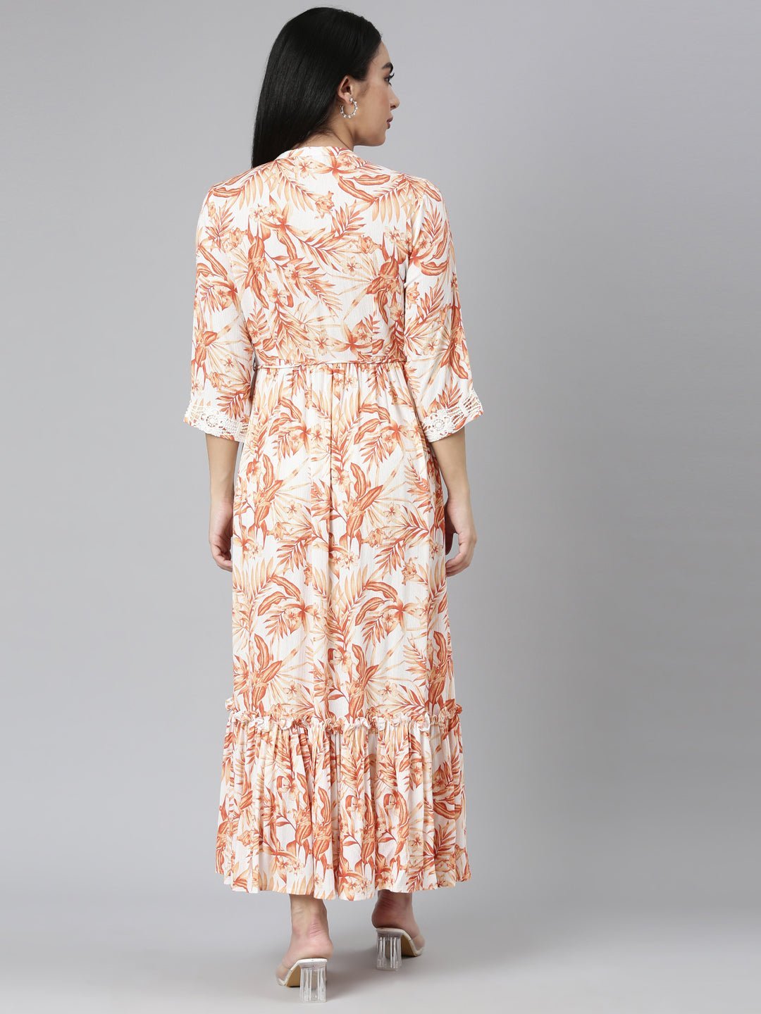Websprint Orange Flared Floral Maxi Dresses - Casual, Chic & Flowy - Image 3
