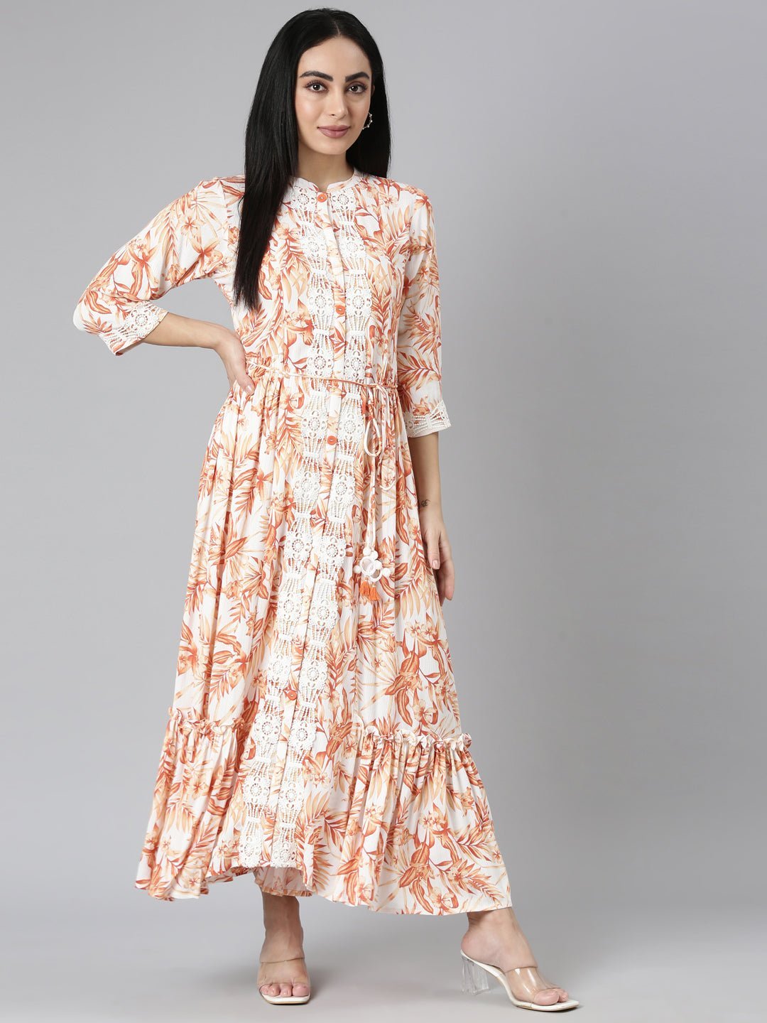 Websprint Orange Flared Floral Maxi Dresses - Casual, Chic & Flowy - Image 5
