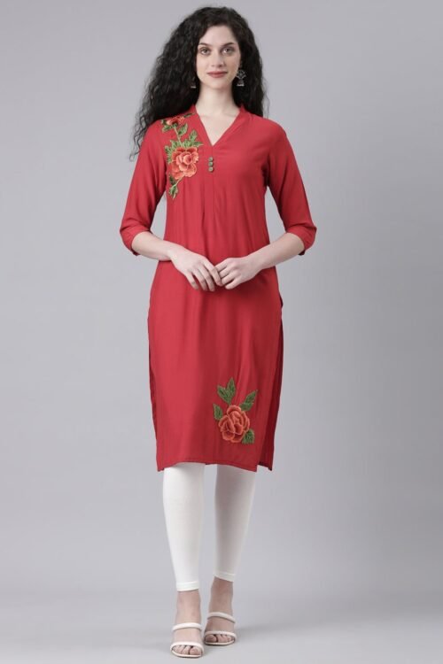 Websprint Maroon Casual Solid Straight Kurta