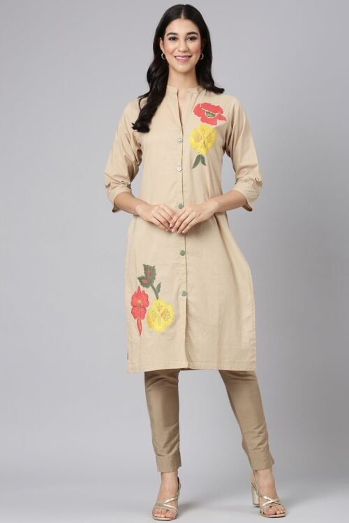 Websprint Beige Casual Solid Straight Kurta