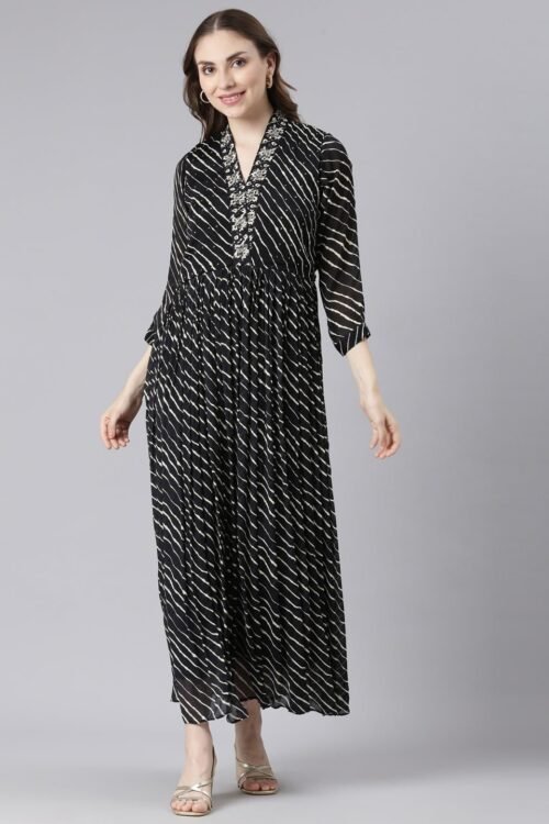 Websprint Black Cotton Maxi Dresses with Ethnic Motifs – Straight-Cut Casual Wear