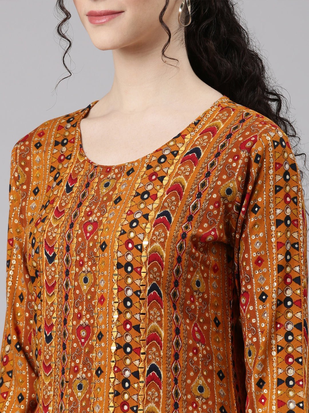 Websprint Mustard Straight Casual Embellished Kurta - Image 5