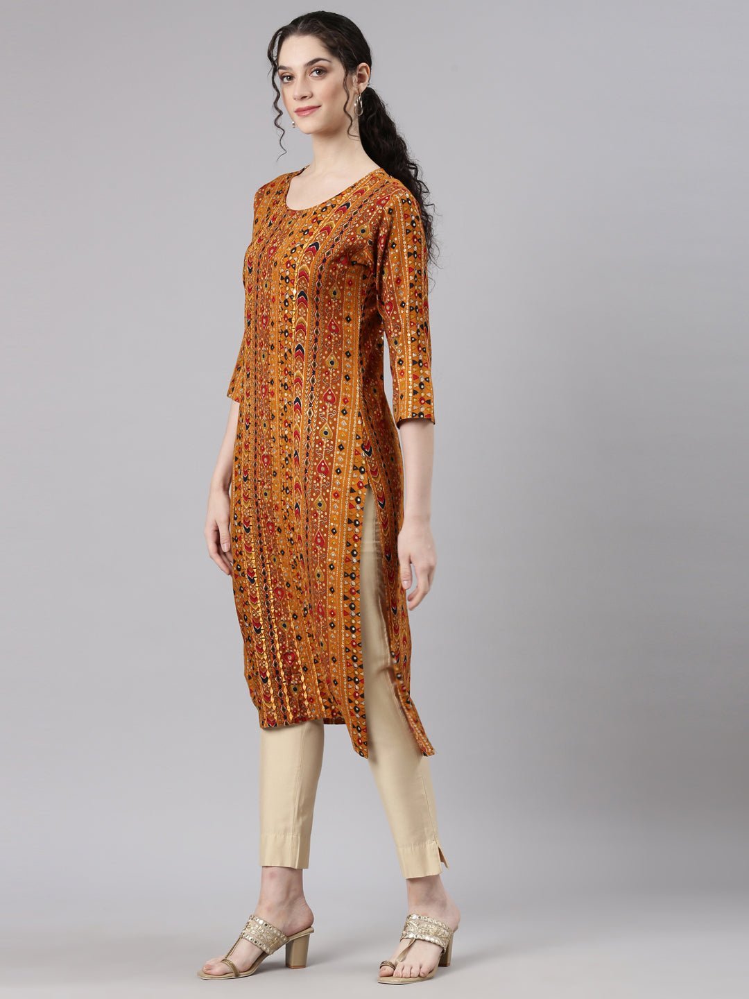Websprint Mustard Straight Casual Embellished Kurta - Image 2