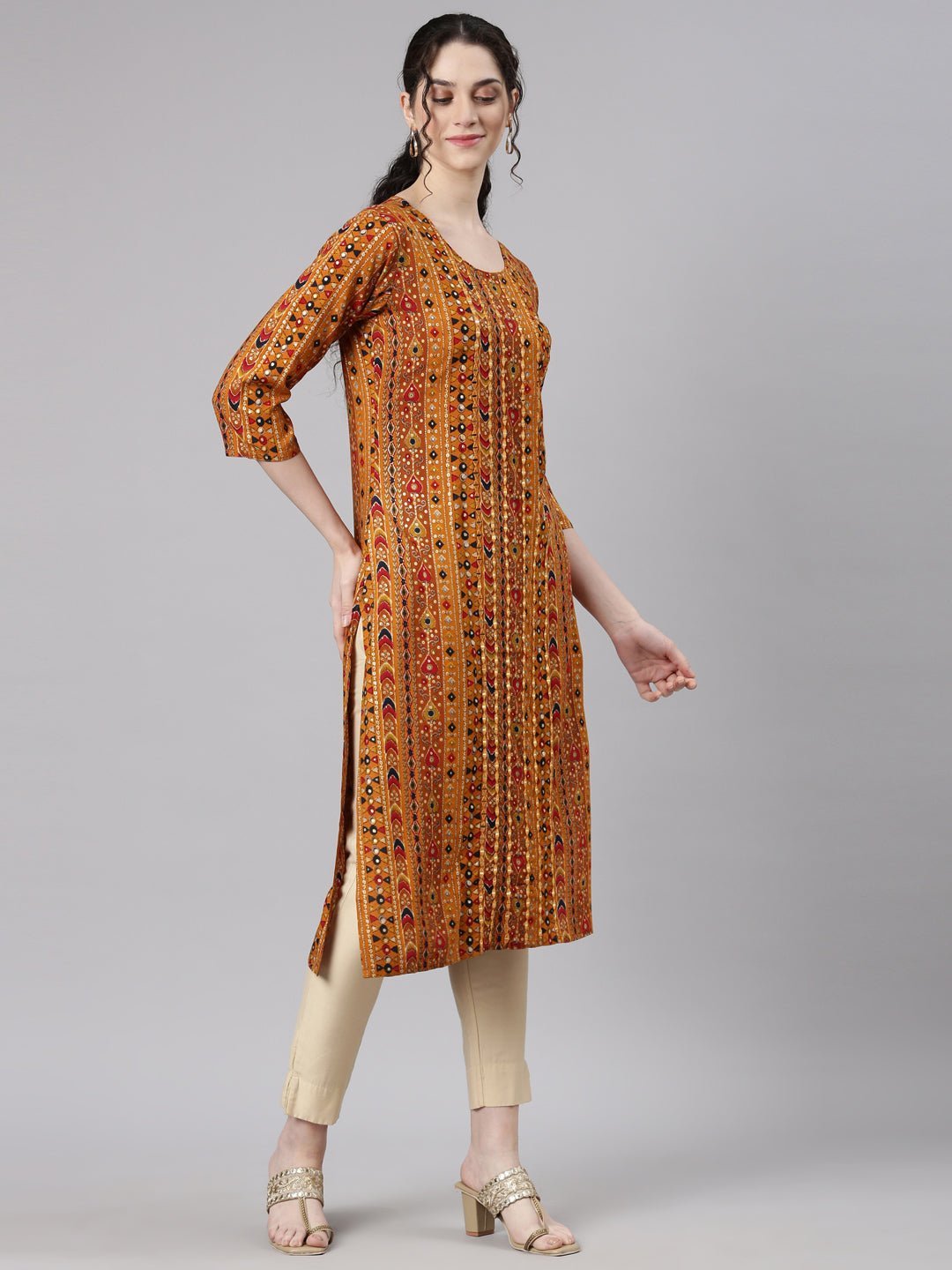 Websprint Mustard Straight Casual Embellished Kurta - Image 3