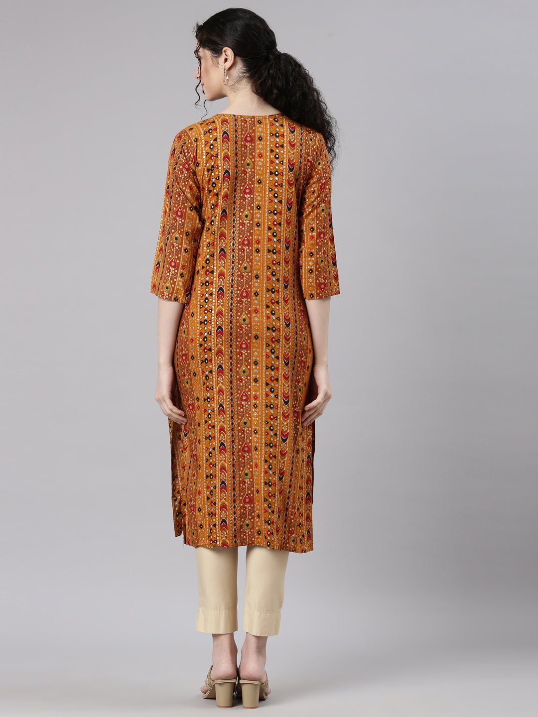 Websprint Mustard Straight Casual Embellished Kurta - Image 4