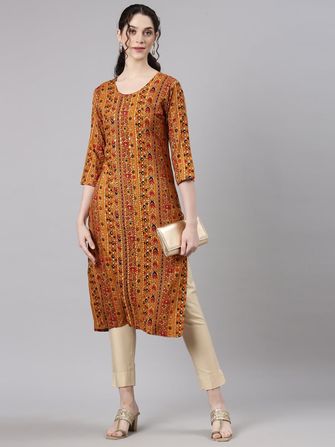 Websprint Mustard Straight Casual Embellished Kurta - Image 6