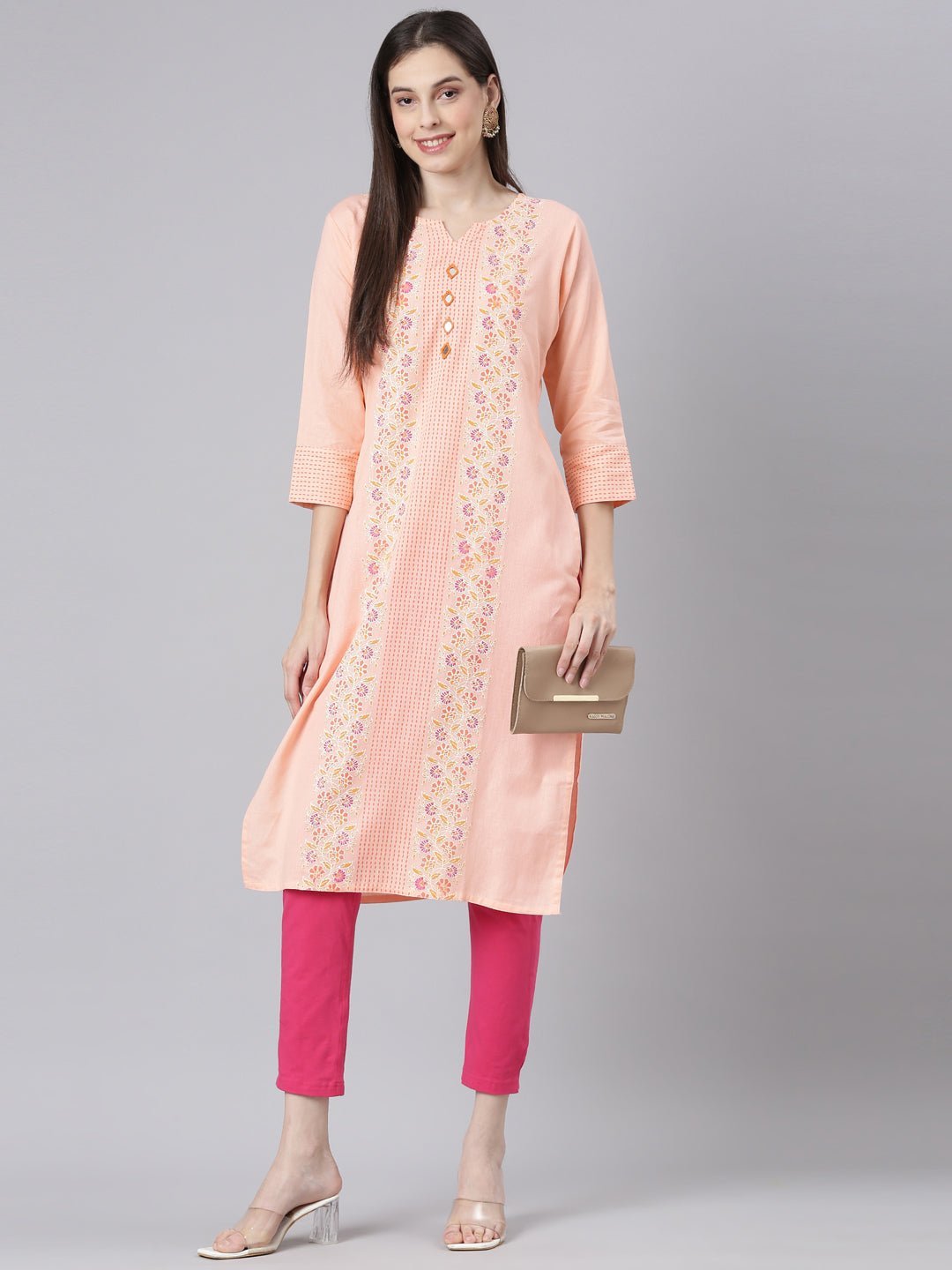 Websprint Orange Casual Floral Straight Kurta - Image 5