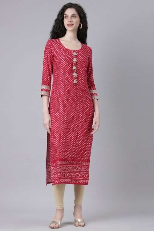 Websprint Pink Casual Bandhani Straight Kurta