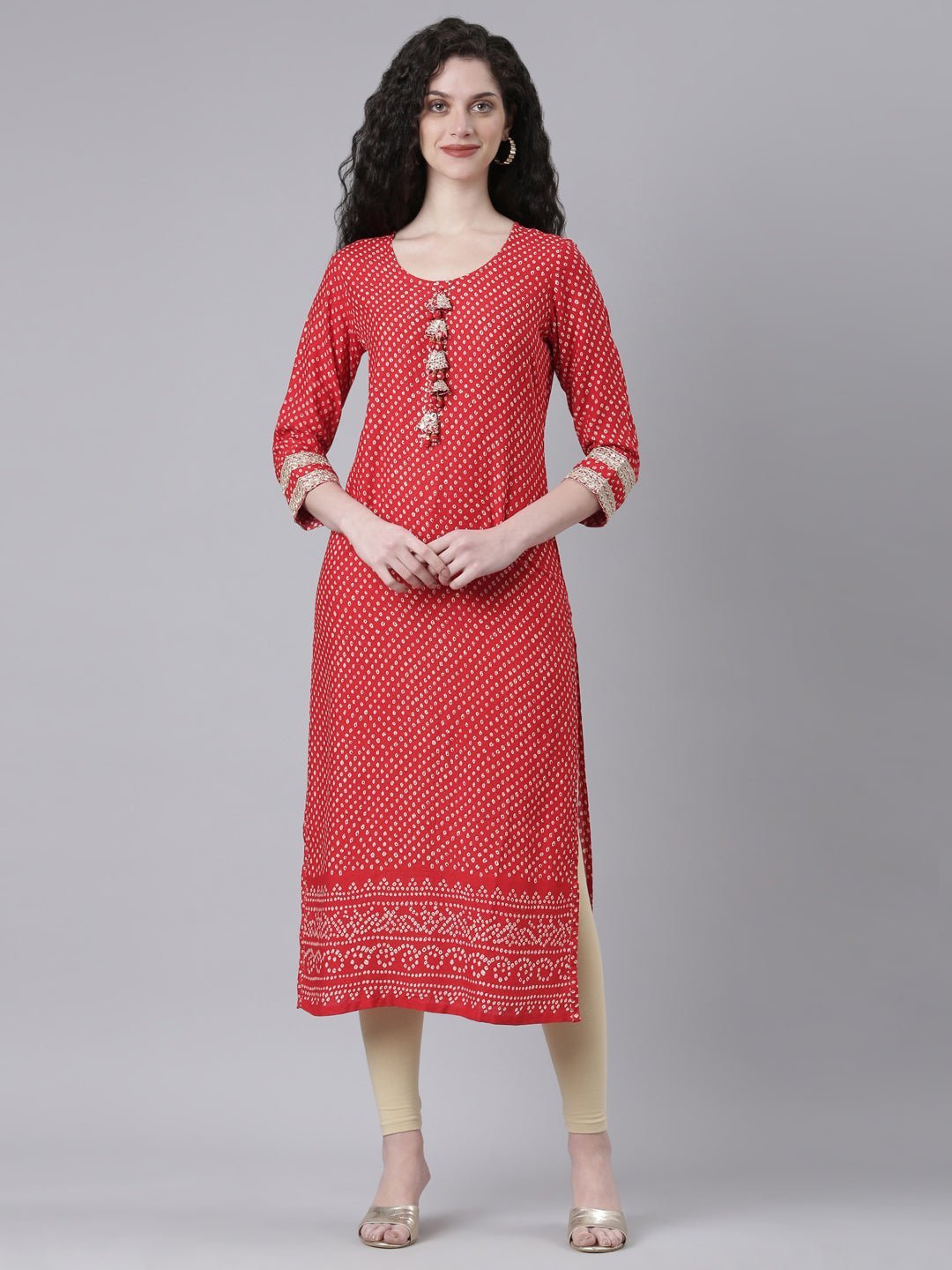 Websprint Red Casual Bandhani Straight Kurta