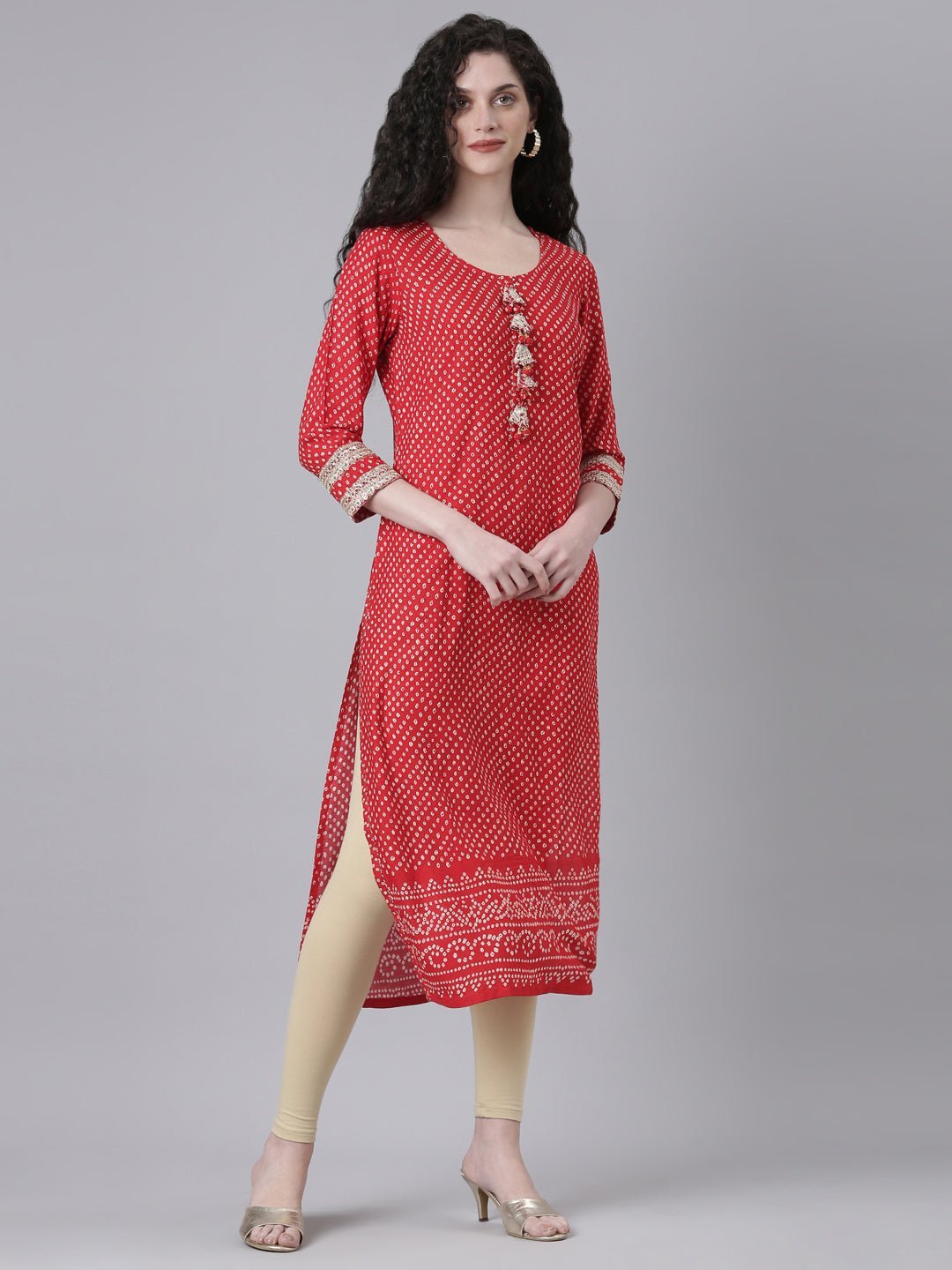 Websprint Red Casual Bandhani Straight Kurta - Image 2