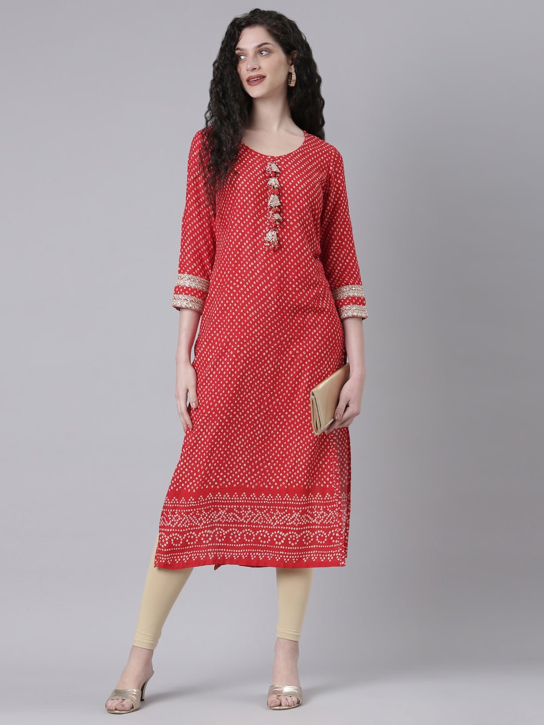 Websprint Red Casual Bandhani Straight Kurta - Image 5