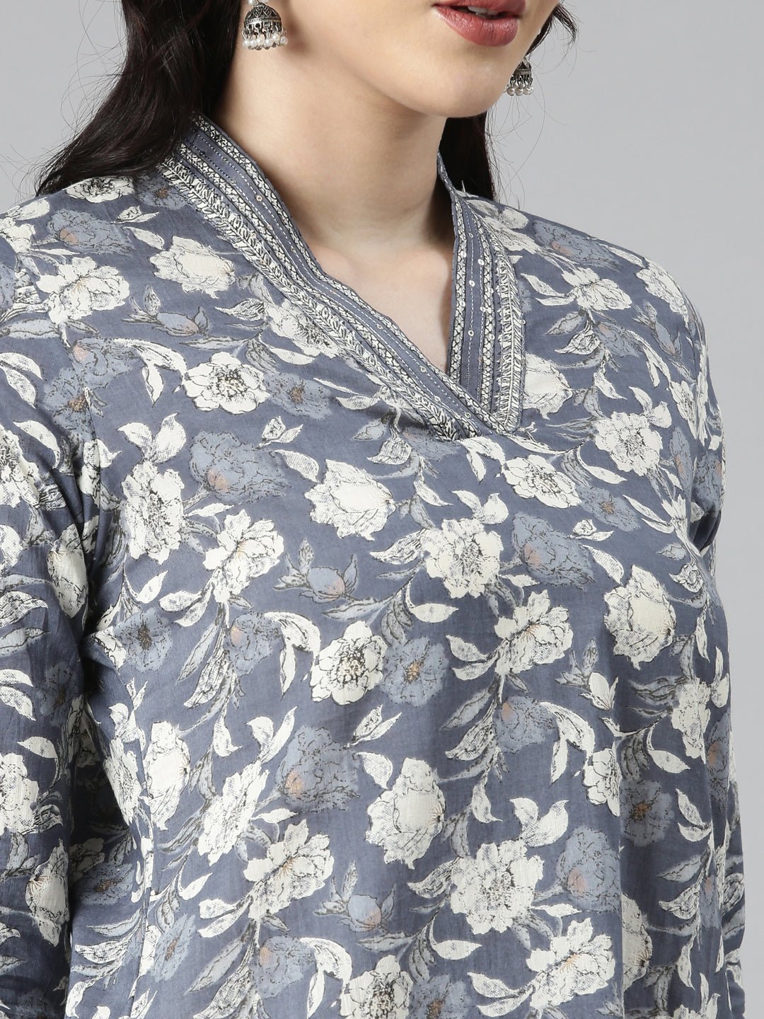Websprint Grey Casual Floral Straight Kurta - Image 5