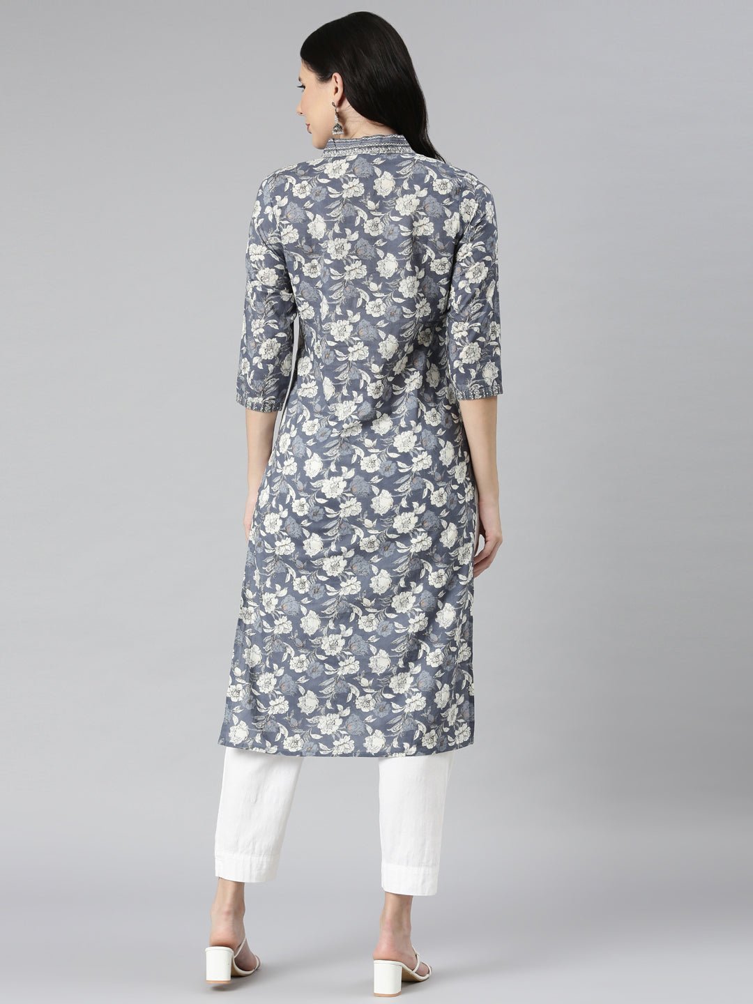 Websprint Grey Casual Floral Straight Kurta - Image 4