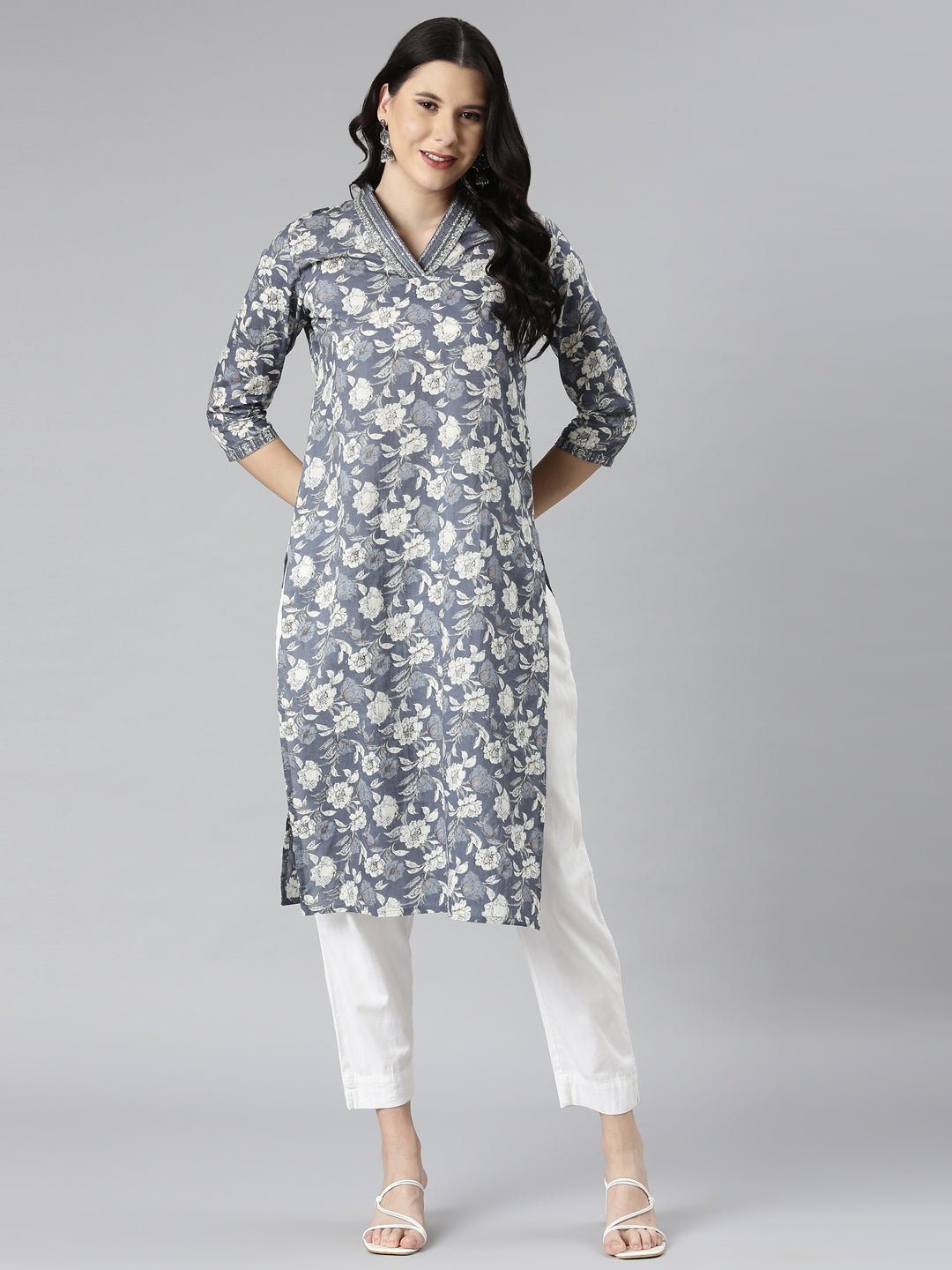 Websprint Grey Casual Floral Straight Kurta - Image 6