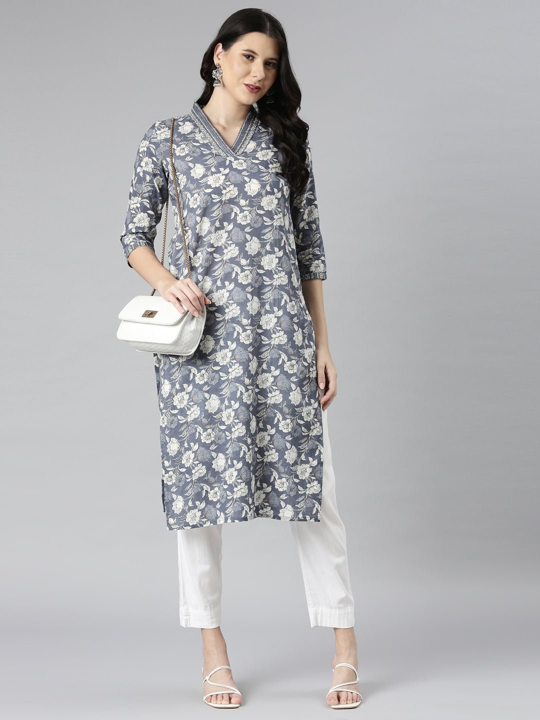 Websprint Grey Casual Floral Straight Kurta - Image 7