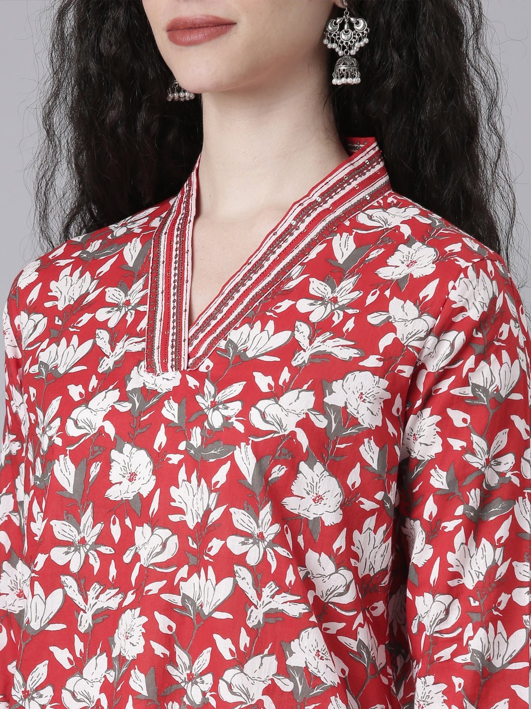 Websprint Red Casual Floral Straight Kurta - Image 4