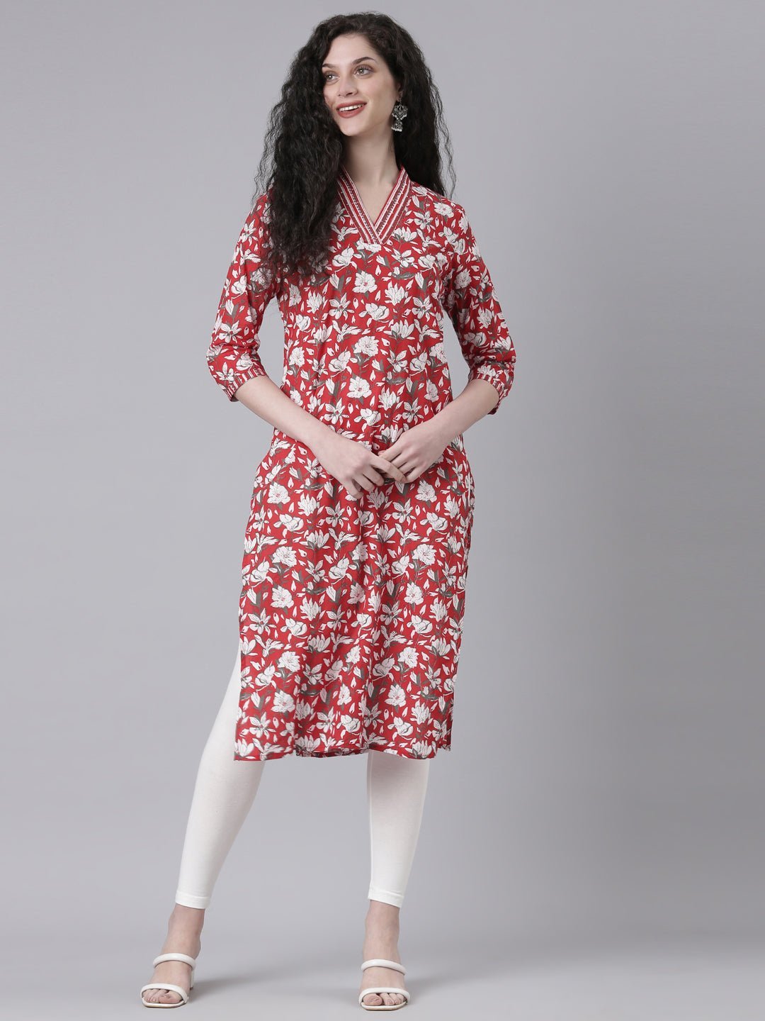 Websprint Red Casual Floral Straight Kurta - Image 5