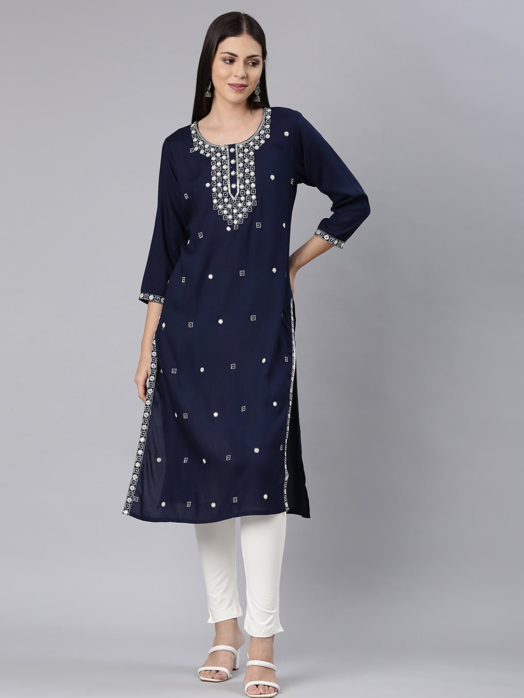 Websprint Navy Blue Straight Casual Solid Straight Kurta