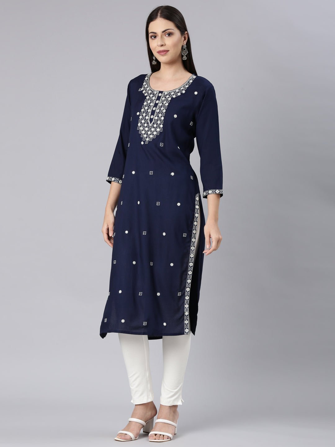 Websprint Navy Blue Straight Casual Solid Straight Kurta - Image 2
