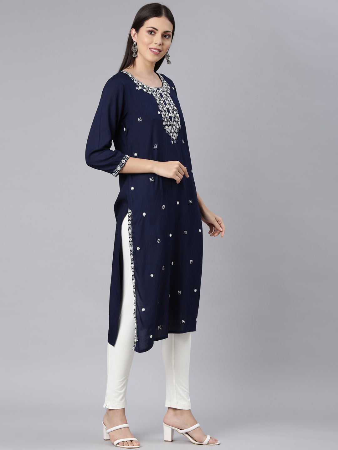 Websprint Navy Blue Straight Casual Solid Straight Kurta - Image 3
