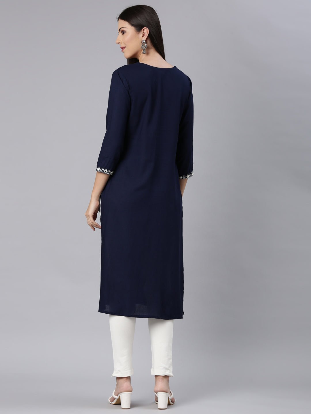 Websprint Navy Blue Straight Casual Solid Straight Kurta - Image 4