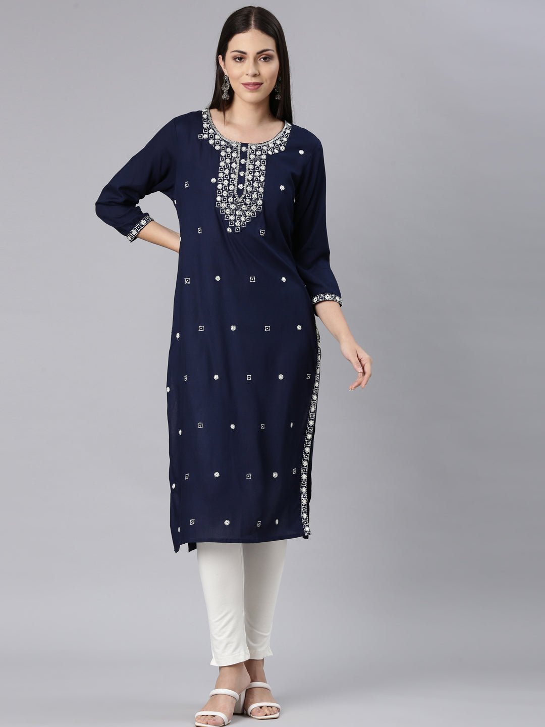 Websprint Navy Blue Straight Casual Solid Straight Kurta - Image 6