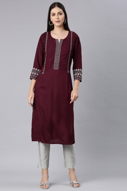 Websprint Maroon Straight Casual Solid Straight Kurta