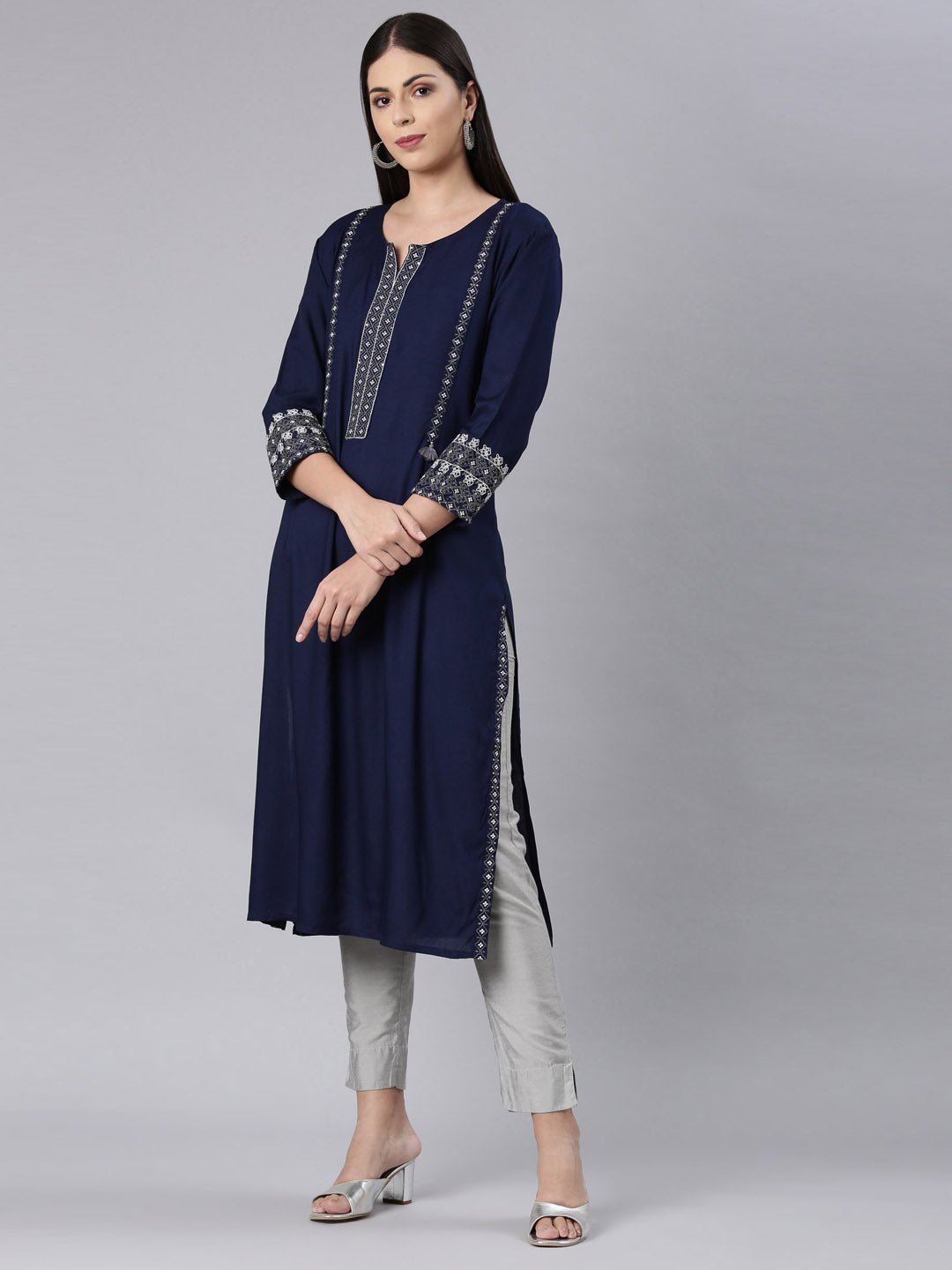 Websprint Navy Blue Straight Casual Solid Straight Kurta - Image 2